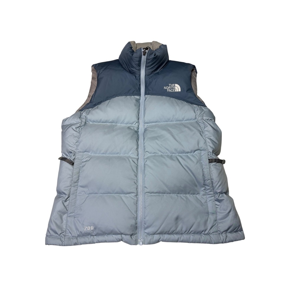 The North Face Womens Nuptse 700 Down Puffer Vest‎ Blue Grey Small Puffer Jacket